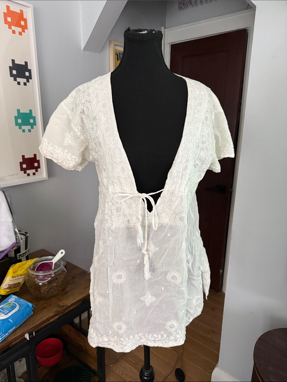 Letarte White Embroidered Tie-Front Swim Coverup